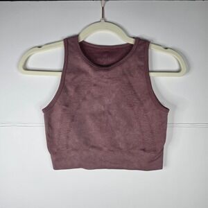 AS Revival Seamless Crop Tank Top S Mauve Purple Ribbed High Neck BE24612